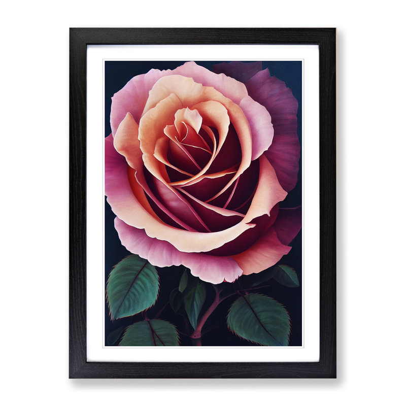 Rose Painting Traditional Vol.2 1 Piece Single Picture Frame Wall Art, 64cm H x 46cm W x 2cm D, Walnut