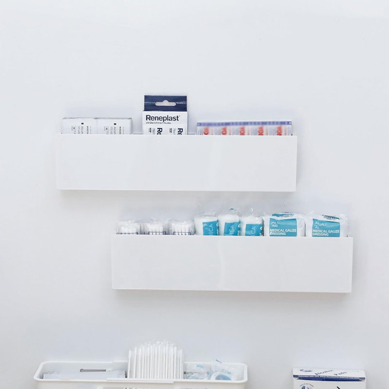 Ensemble de 4 boîtes de rangement adhésives blanches pour murs et armoires - Supports en plastique pour la cuisine, le bureau et la salle de bain