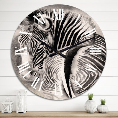 Zèbre avec rayures contrastantes noires et blanches IV - Horloge murale traditionnelle