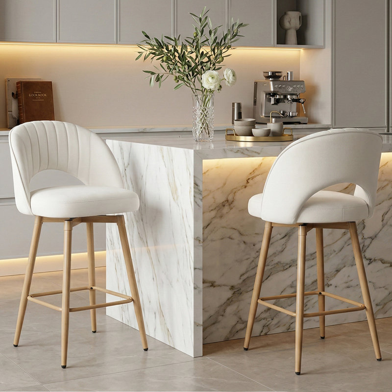 Ensemble de 3 tabourets de bar pivotants avec dossier 360 °, Blanc, 2