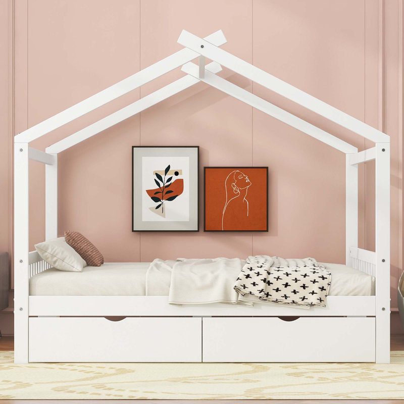 Lit plateforme avec deux tiroirs House, Blanc