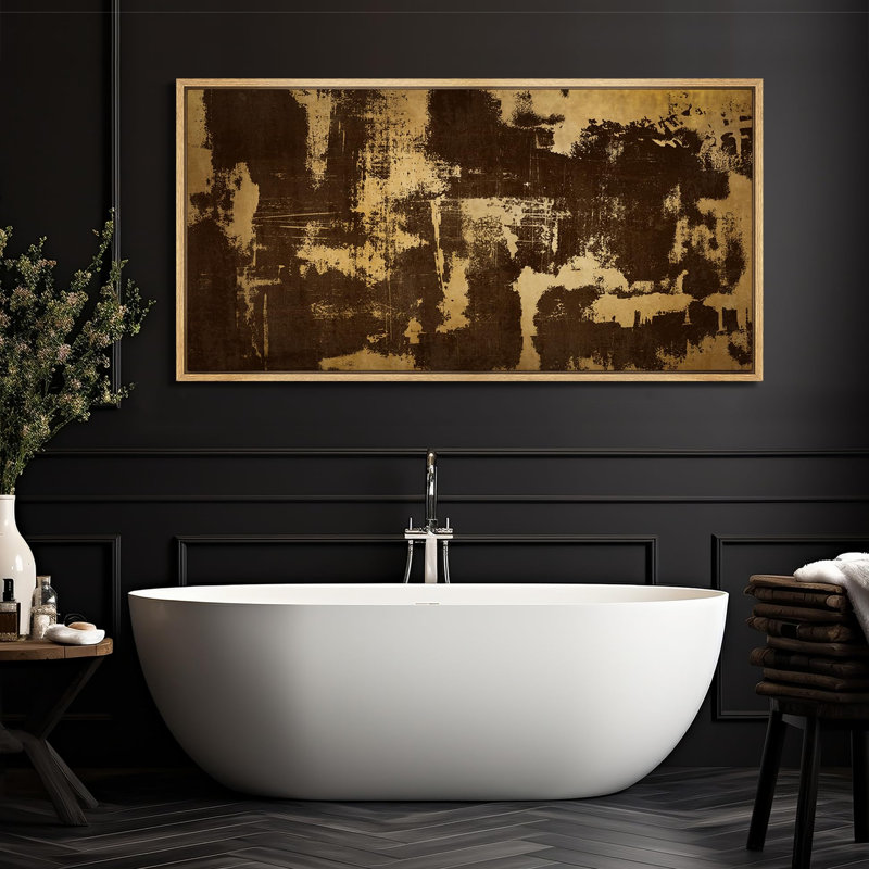 «Grunge Abstract Paint Stroke Effect», impression abstraite rustique sur fond brun et or, H 30 po x l 60 po, Naturel