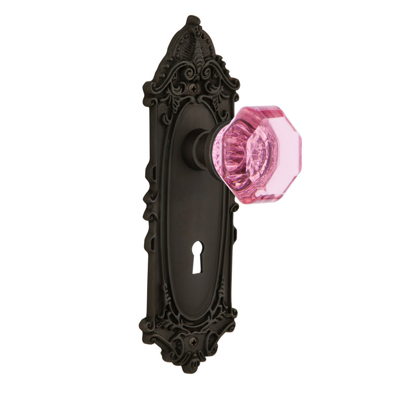 Victorian Plate with Decorative Keyhole and Waldorf Pink Door Knob, Oil-Rubbed Bronze, 2-3/8”