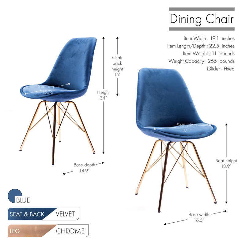 Lougenia 18.9'' H Velvet Upholstered Side Chair, Blue