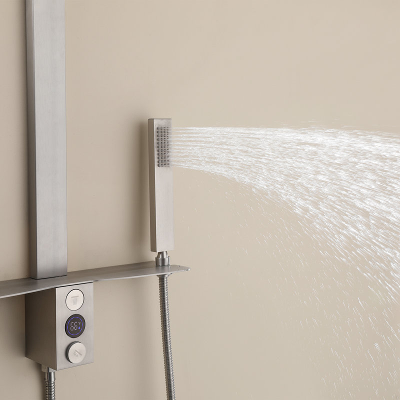 Wall Mounted Rectangular Rain Shower Head Set With Handheld Shower, Brushed Nickel
