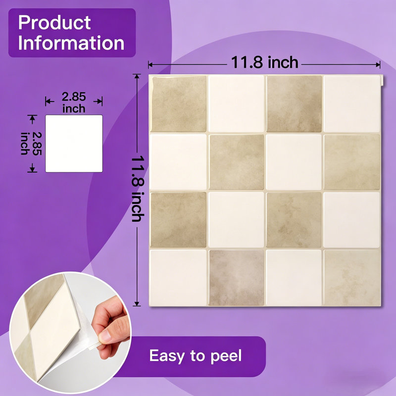 Carrelage mural auto-adhésif pour dosseret de cuisine 11,8 po x 11,8 po Art3d (ensemble de 10), Beige et blanc