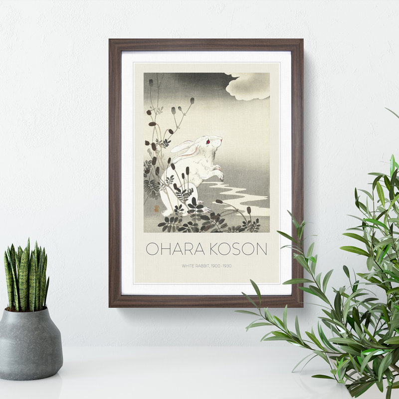 Rabbit at Full Moon Print by Ohara Koson - Framed Print, Walnut Framed, 36cm H x 27cm W x 2cm D