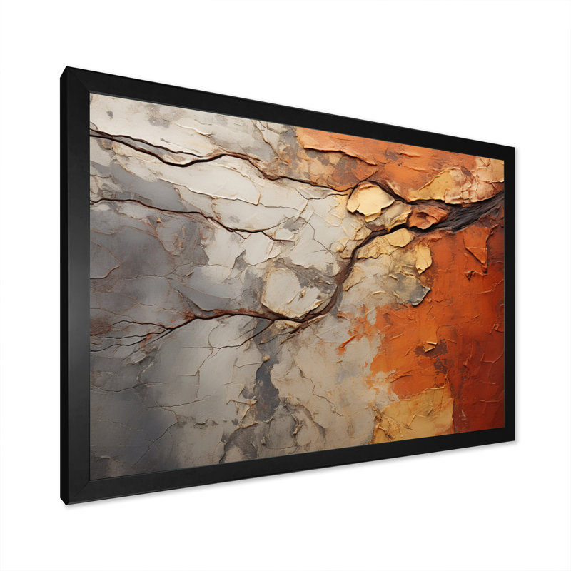 Collage d'arbre de séquoia abstrait orange gris sur toile, H 24 po x l 32 po x P 1 po, Noir