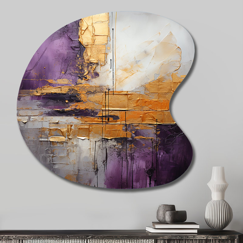 Or abstrait mauve fractal III - fractales, art mural asymétrique en métal, impression d'art moderne de forme irrégulière