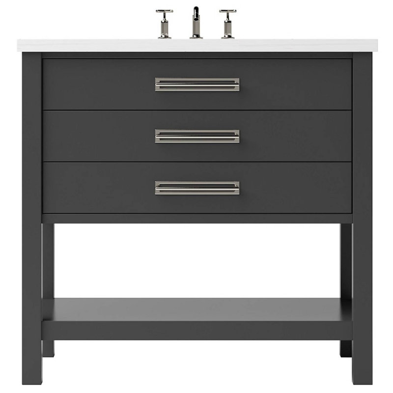 Kiawah Three-Drawer Single Bath Vanity, Off Black, Satin Nickel, 30"
