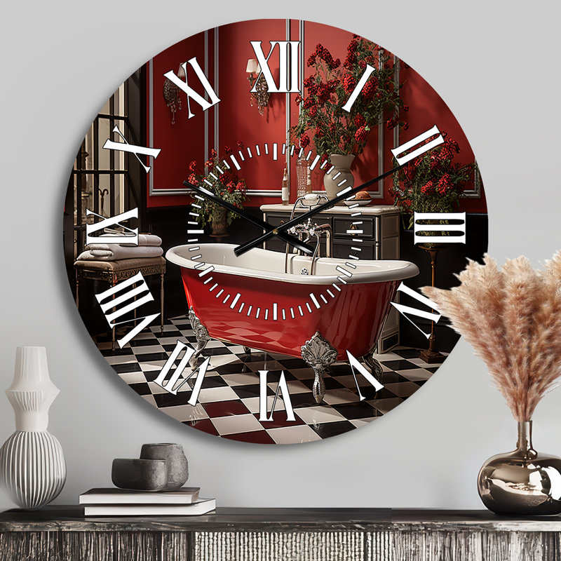 Horloge murale rouge et moderne pour salle de bain IV, Médium