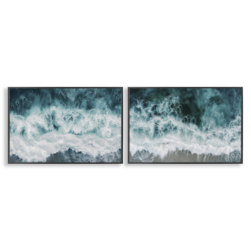 Ensemble de 2 giclées encadrées Hazy Water Waves, design par Lazar Studio, H 12 po x l 36 po, Giclée encadrée noir minuit