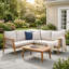 Ensemble de conversation d'extérieur en bois d'acacia et corde modulaire 4 pièces, canapé modulaire en L avec table basse pour bord de piscine et terrasse