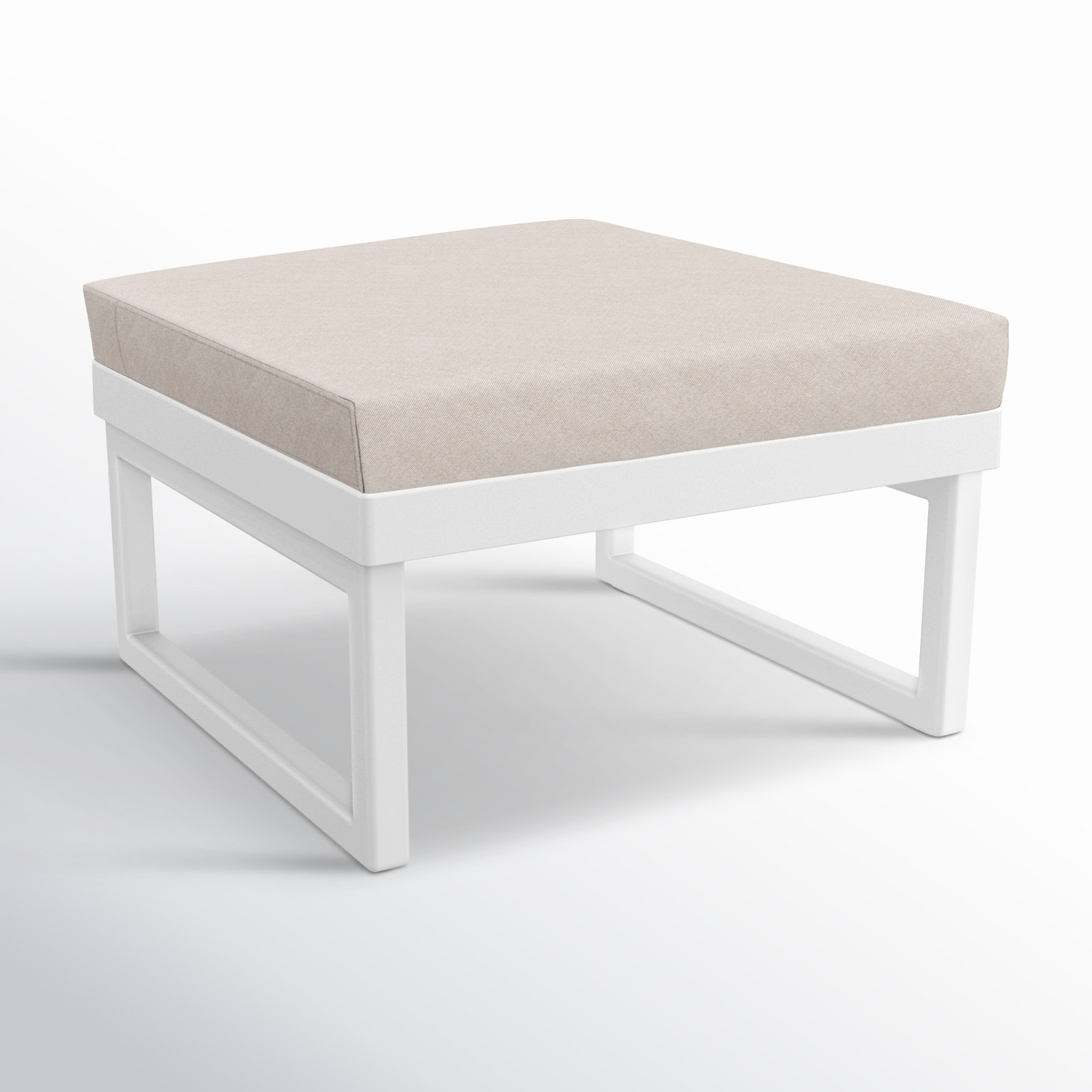 Lane Upholstered Outdoor Ottoman with Cushion, White, Canvas Flax Sunbrella® Canvas