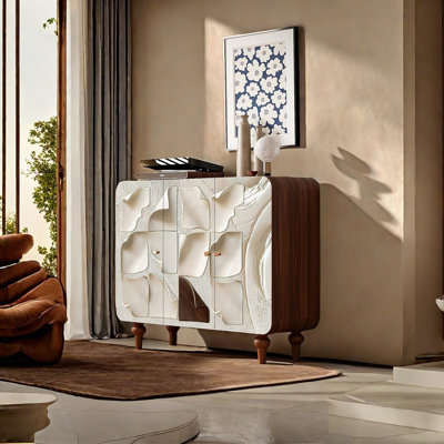 Modern multi-functional solid wood sideboard.
