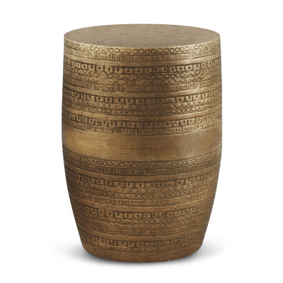 15"W Metal Boho End Table with Drum Design and Textured Finish, Assembled