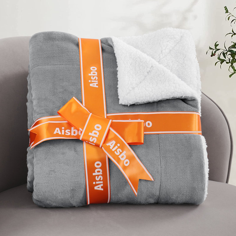 Couverture polaire Aisbo Sherpa, Gris, Grand lit