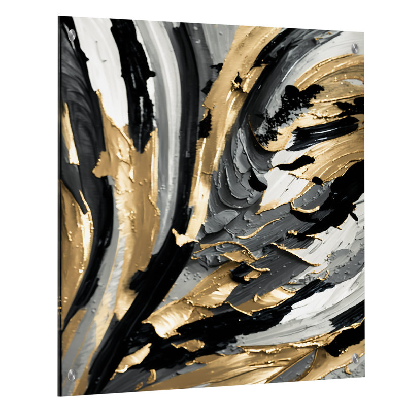 Rythme de plaisir abstrait noir et or I - art abstrait peinture acrylique sur toile, H 32 po x l 24 po