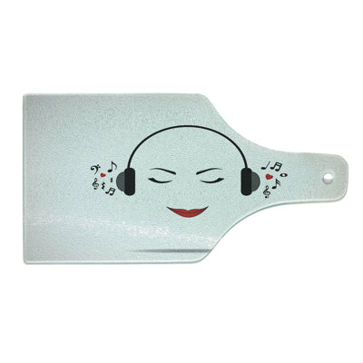 Ambesonne Music Tempered Glass Cutting Board Lady Listening to Music White Black