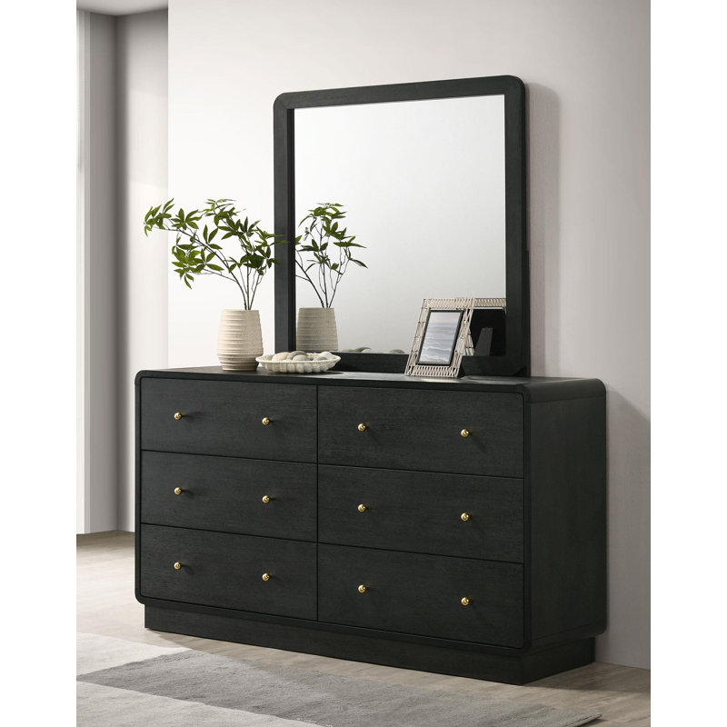 Commode 6 tiroirs et miroir noir