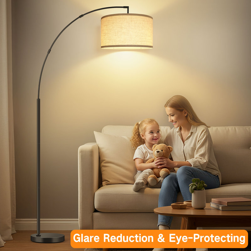 Lampe sur pied arquée à DEL noire 81 po avec interrupteur au pied et télécommande Nasyamah