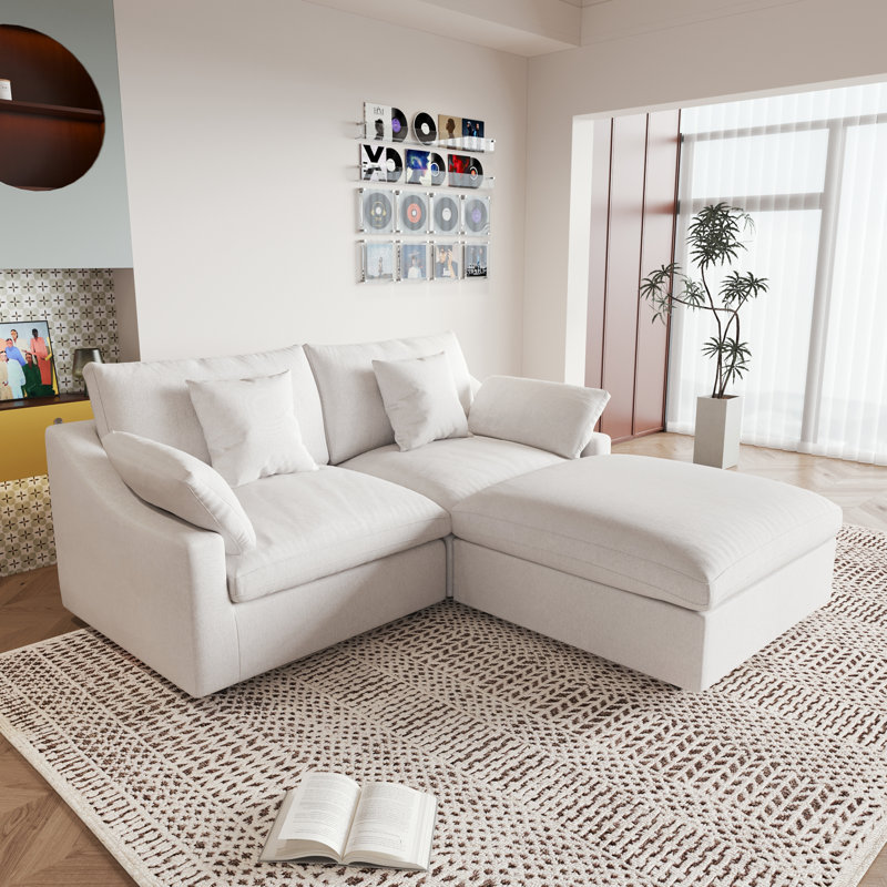 Canapé modulaire rembourré avec repose-pieds, H 29,53 po x l 82,68 po x P 77,95 po, Beige