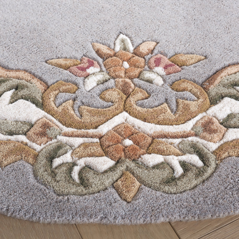 Aubusson 301 Hand Tufted Wool/Cotton Oriental Rug in Gray/Ivory/Brown, Round 6'