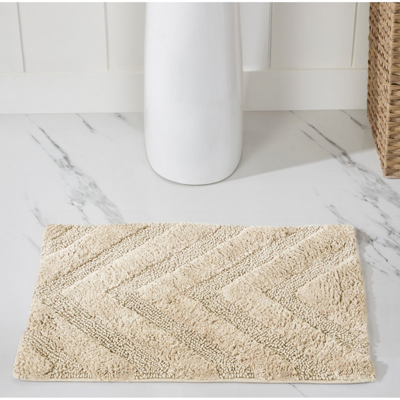 Branston 100% Cotton 1990 GSM Tufted Bath Rug with Non-Slip Backing, OEKO-TEX Certified, Machine Washable, Luxurious Chevron Pattern, Ultra Soft & Absorbent Bathroom Rug, 17" x 24" Rectangle, Sand
