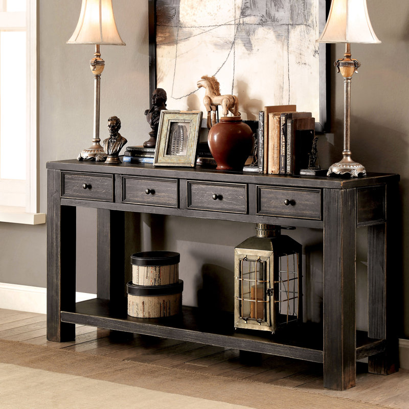 Abe 162.56cm Console Table, Antique Black