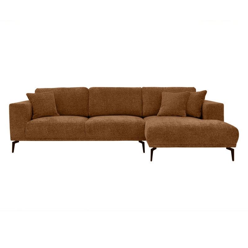 Riviera 4 Seater Corner Sofa, Fabric, 286cm Modern L-Shaped with Metal Legs, Right Hand Facing, Brown