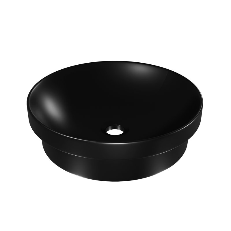 Lavabo de salle de bain circulaire encastré en céramique Fly, Noir mat