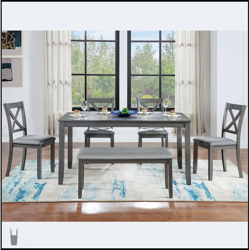 Ensemble de salle à manger de cuisine 6 pièces, table rectangulaire en bois avec 4 chaises rembourrées et un banc pour une assise confortable et une esthétique moderne