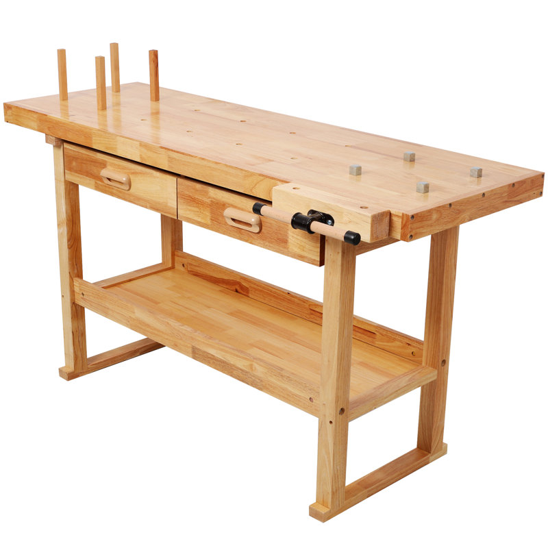 Professional Rubberwood Solid Wood Workbench-2 Drawers