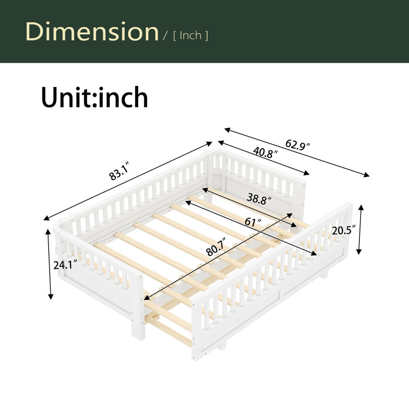 Lit plateforme avec garde-corps, peut être converti en lit plateforme double, Lit jumeau extra long, Blanc