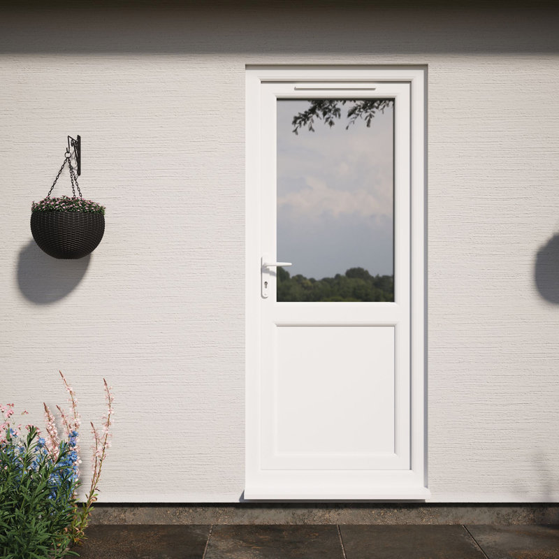 Crystal Triple Glazed Single Door Half panel Grey/White RH 890 x 2090mm Clear, 890mm x 2090mm, White, Right