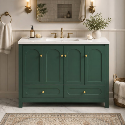 Ensemble de meuble-lavabo 48 po avec lavabo en résine, armoire de rangement abondante - 4 portes à fermeture douce et 2 tiroirs