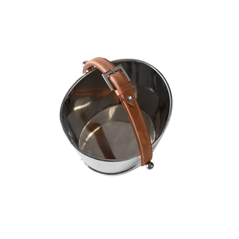 Stainless Steel Ice Bucket with Leather Handle