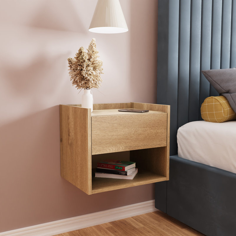 Beare 43cm W Manufactured Wood Bedside Table, Oak
