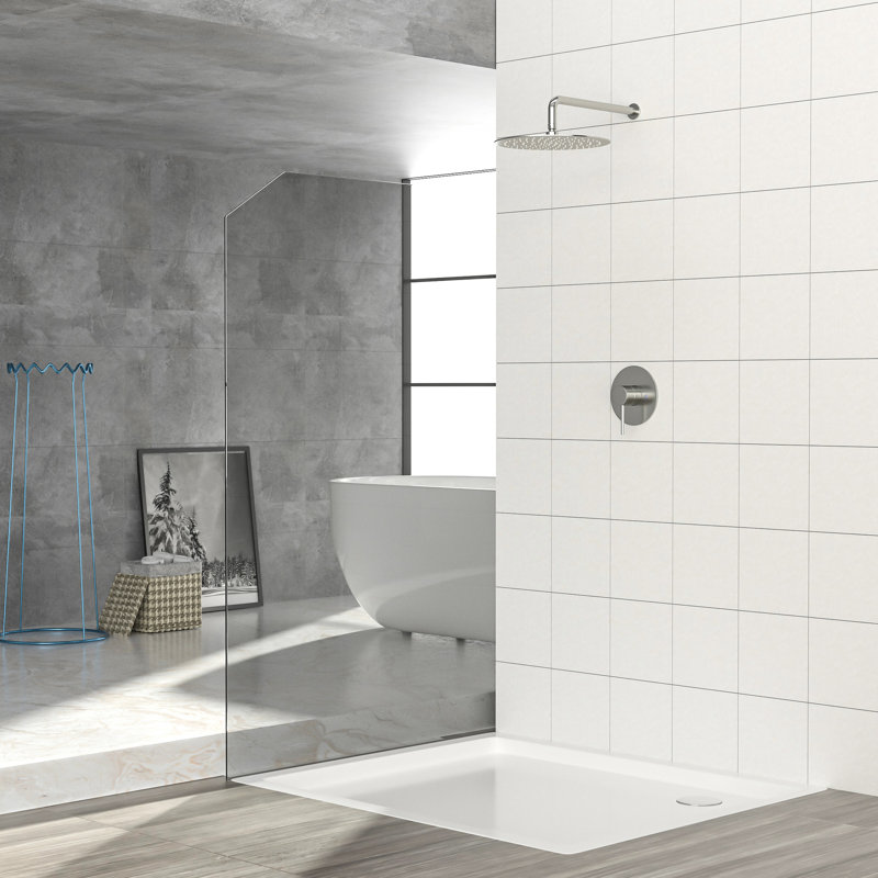 Système de douche en nickel brossé - pomme de pluie de 10 po, valve, fixation murale, robinet à queue d'hirondelle et installation facile avec tête de robinet de 10 po et valve lavable