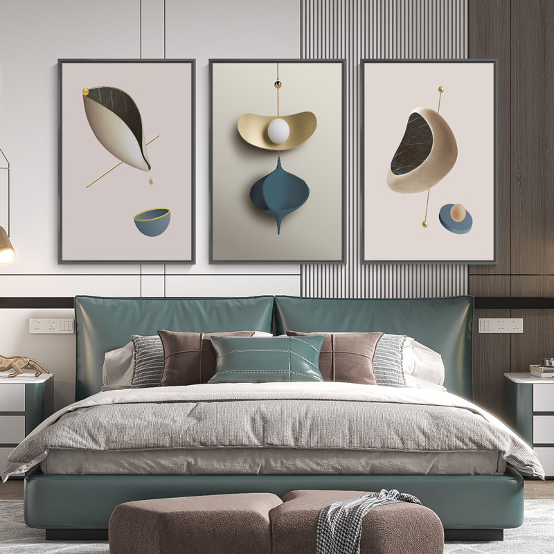 Luxueux aluminium encadré, ensemble de 3 reproductions d'art encadrées sur toile, H 16,3 po x l 36,3 po x P 1,65 po, Noir