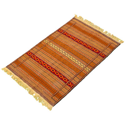 Tapis décoratif en laine brun clair/cuivre 3 pi 4 po x 5 pi 2 po one-of-a-kind Betty-May noué à la main New Age