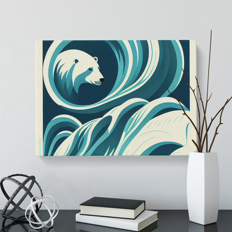 Polar Bear Art Deco Abstract - Wrapped Canvas, 50cm H x 76cm W x 3cm D