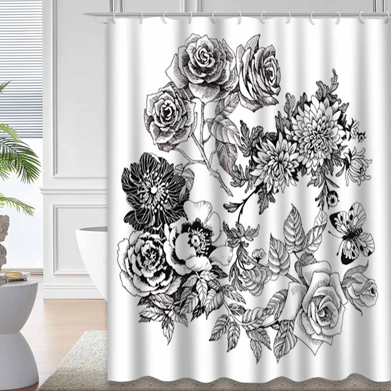 Rideau de douche imperméable à motif floral en dentelle avec 12 crochets, L 72 po x l 72 po