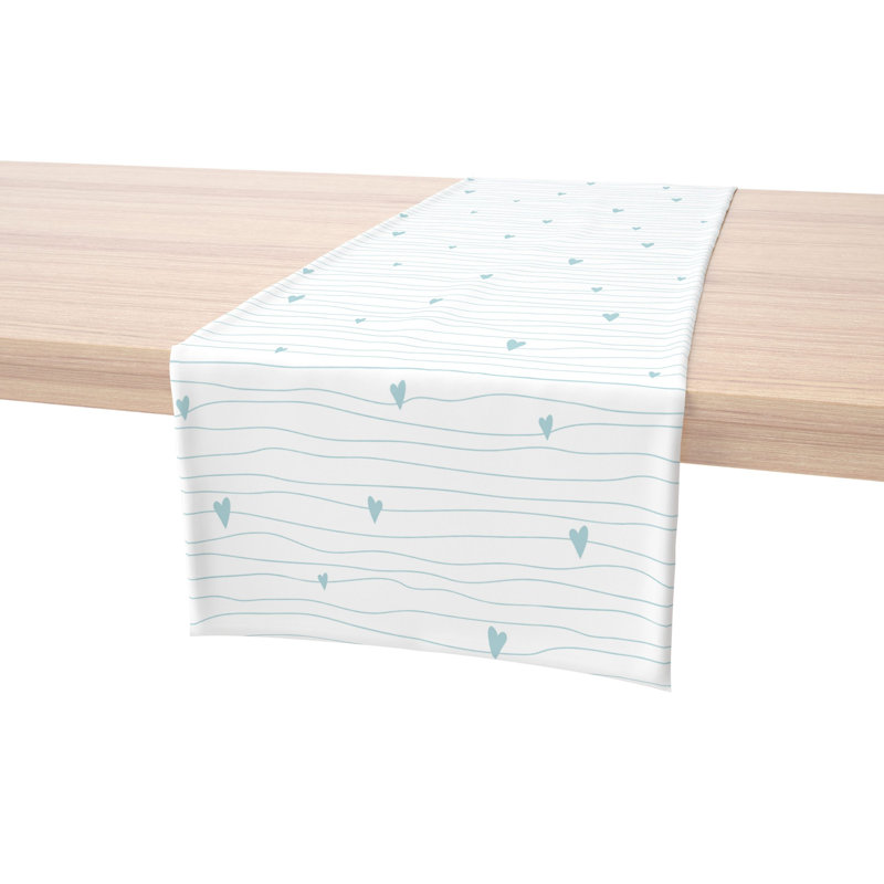 Table Runner, 100% Cotton, 16X72", Blue Hearts And Stripes
