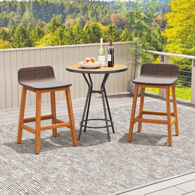 Solid Acacia Wood Bar Stools Rattan Bar Height Patio Chairs for Porch by Winston Porter