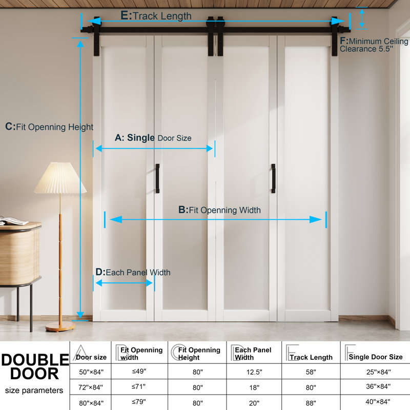 84'' Solid Manufactured Wood Glass Bi Fold Sliding Barn Door with Installation Hardware Kit, 50" x 84"