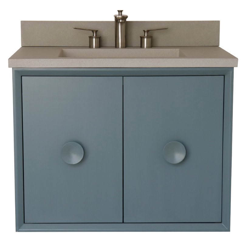Ensemble de meuble-lavabo mural simple 31 po Crumley, Blanc, Turquoise / bleu