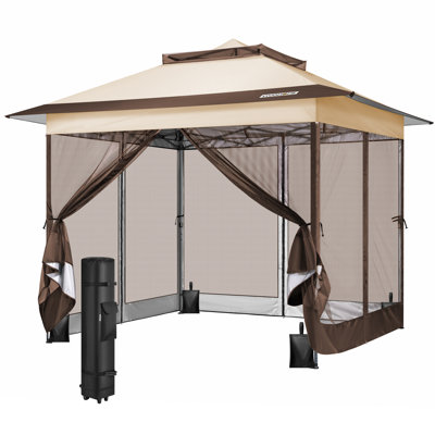10ftx10ft. Double Tiered Roof Outdoor Portable Pop Up Canopy Tent with Mosquito Netting