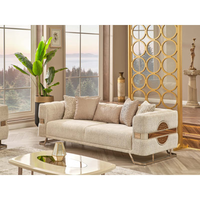 Canapé Modern Bouclé avec bande décorative dorée - Design contemporain de luxe