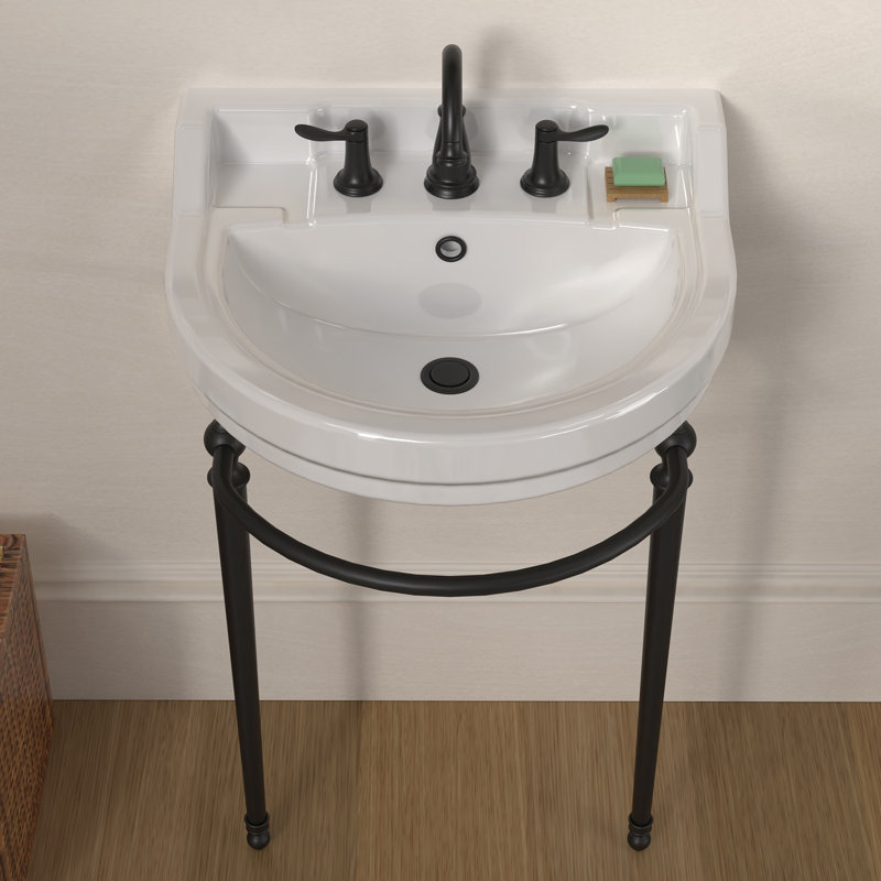 Whitehaus 22" console sink with semi-circular bowl, solid brass leg supports and front towel bar, Matte Black